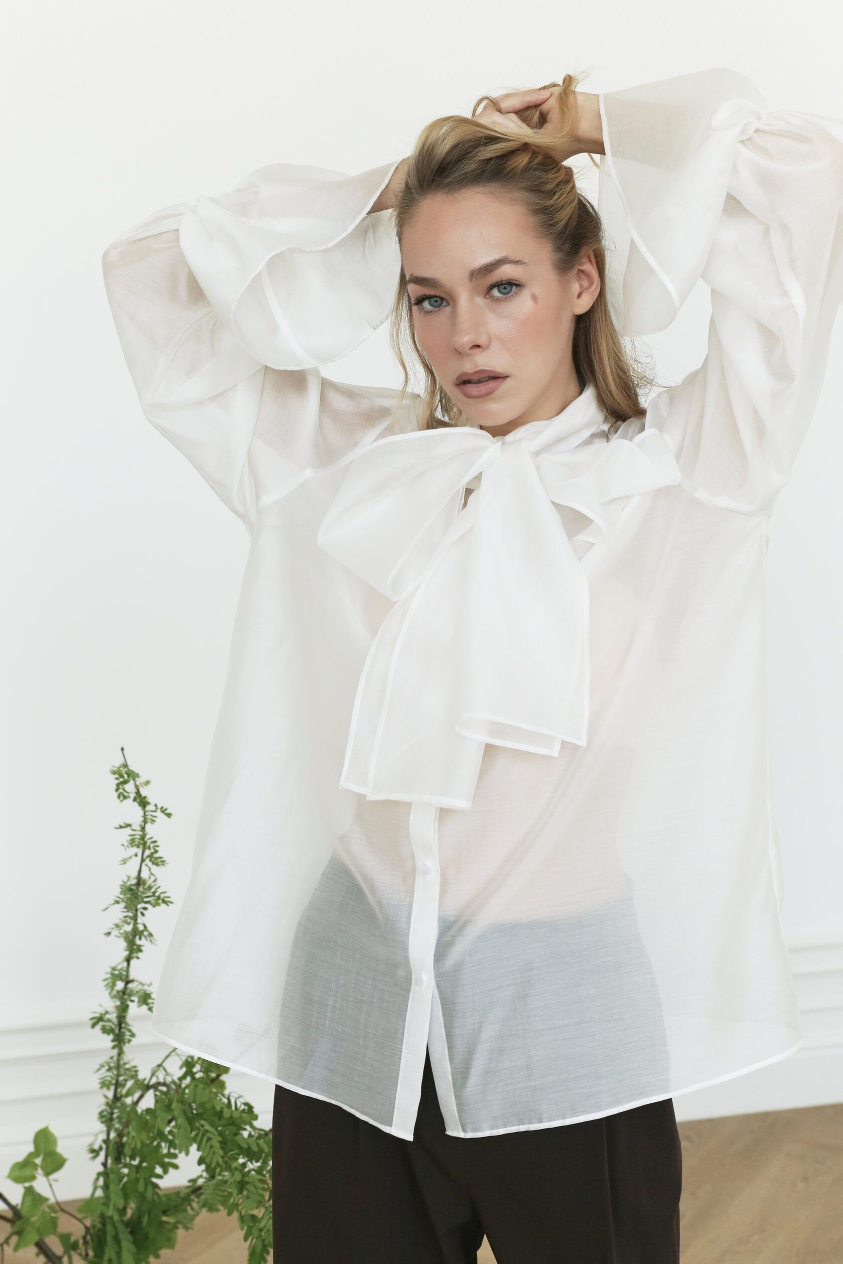 Блуза бохо из тенсела белая М