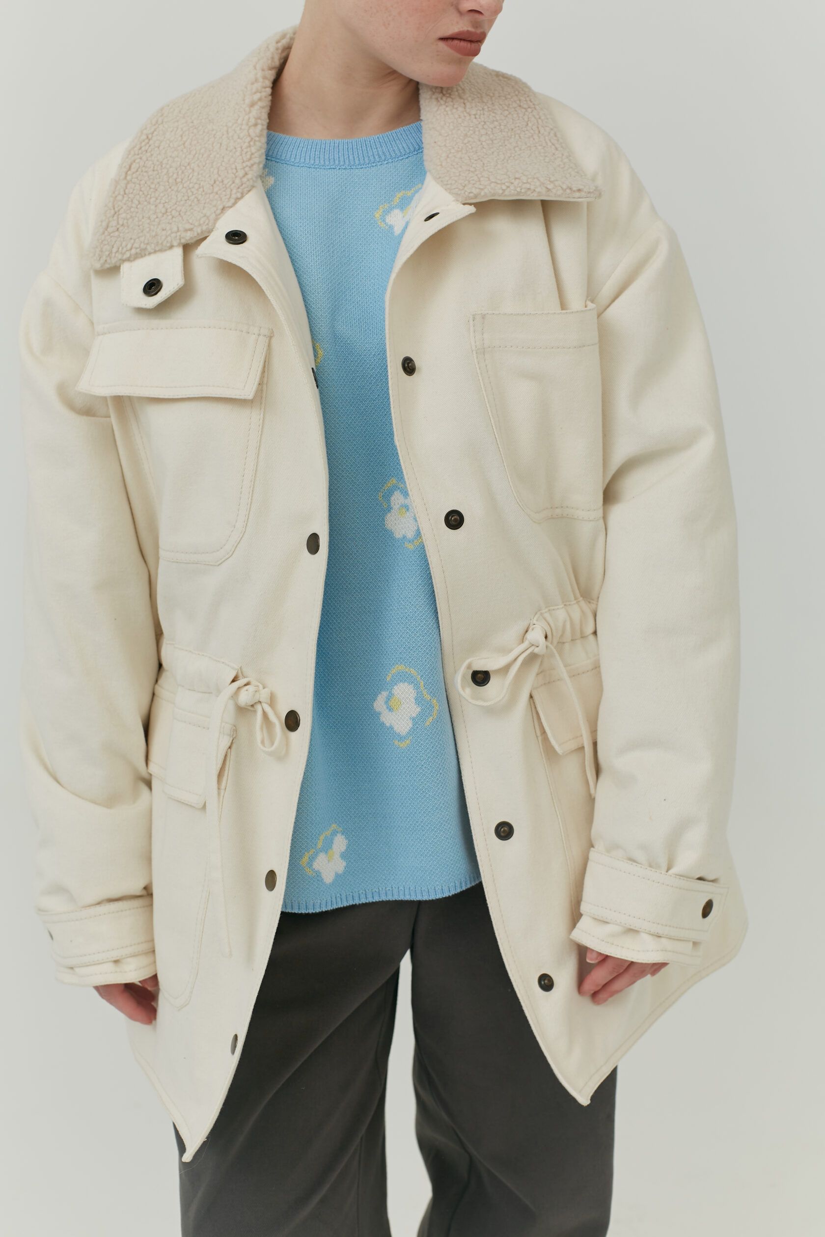 Парка английская на меховой подкладке молочный M-L