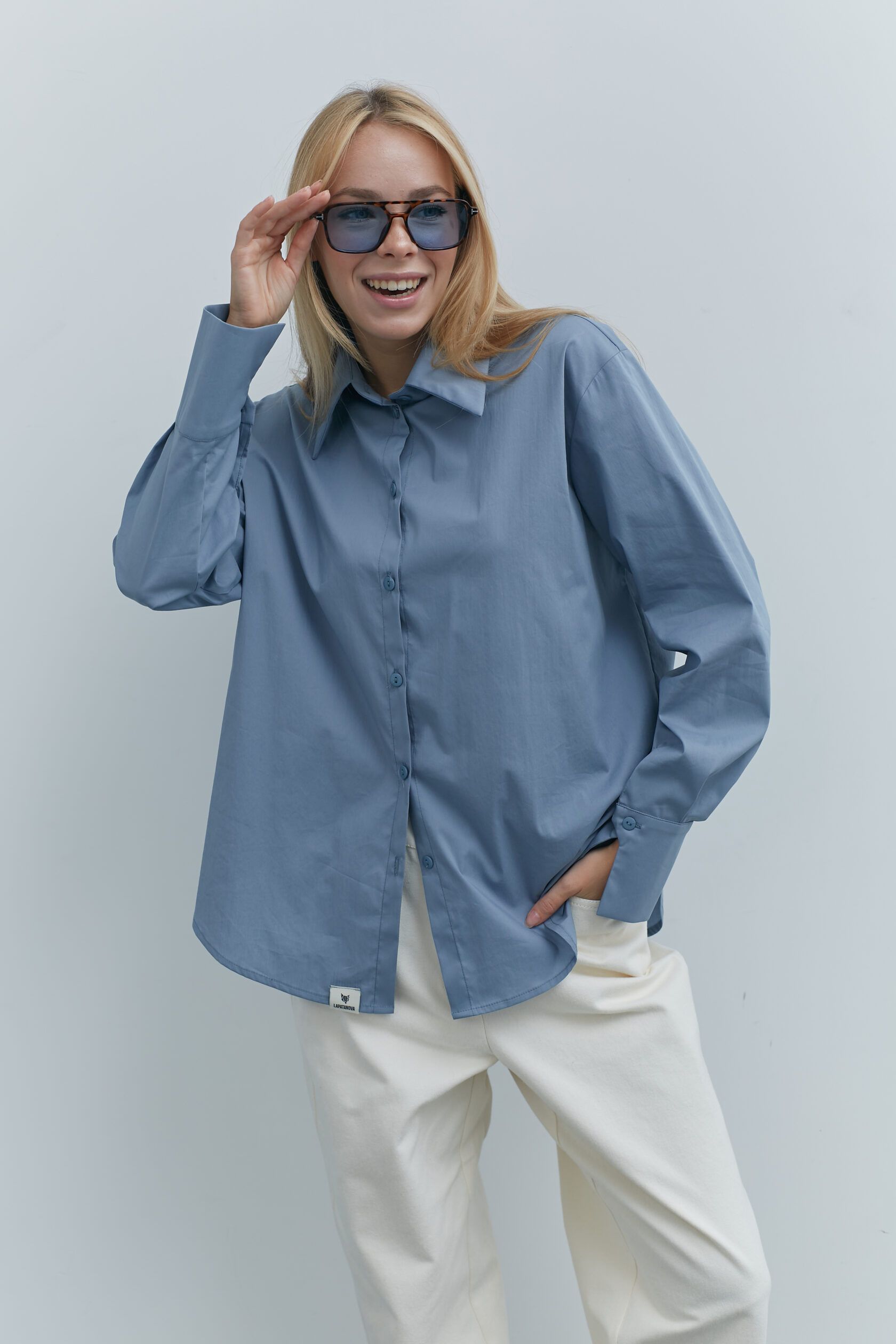 Рубашка хлопок пыльно-голубой S-L
