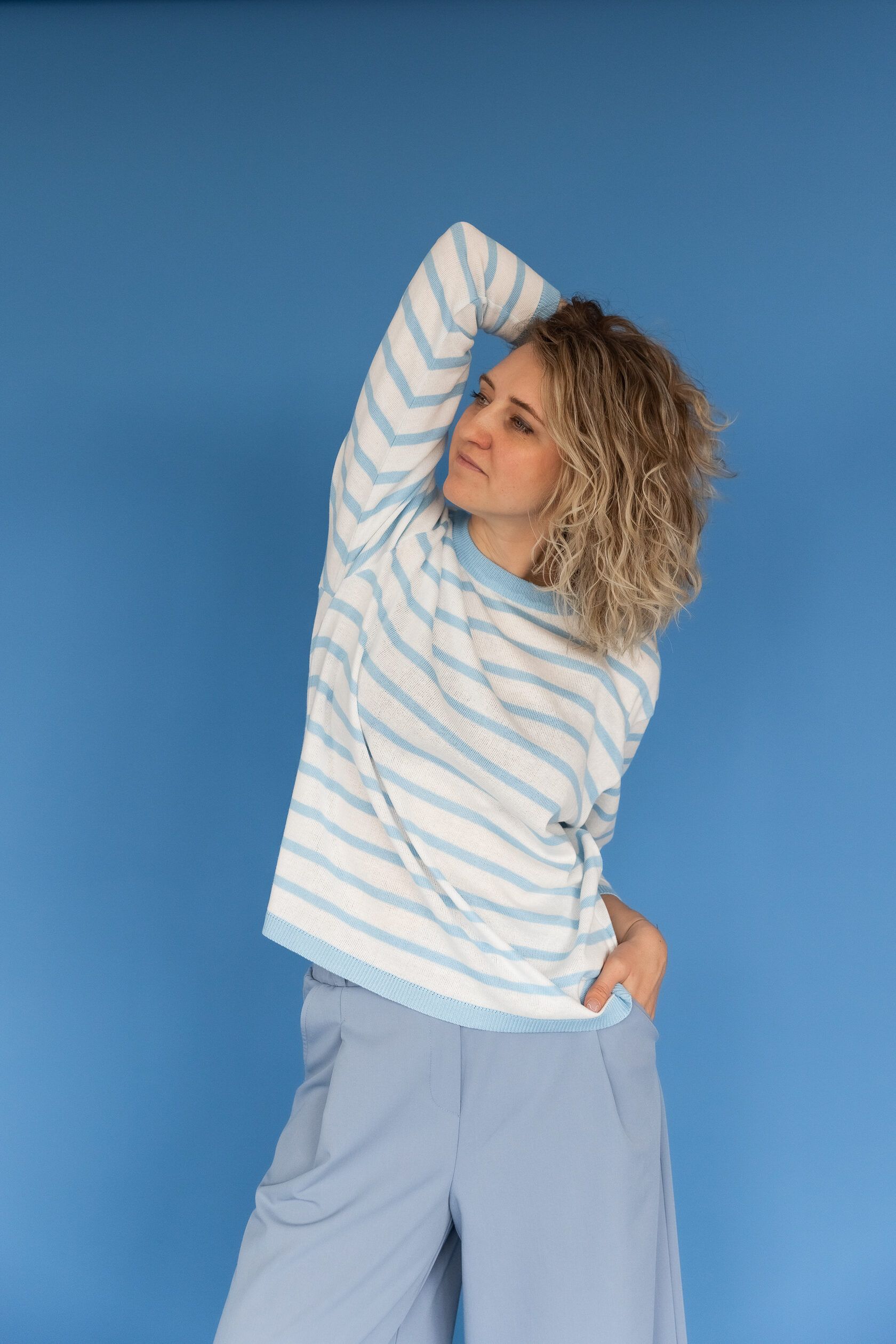 Тельняшка тонкая небесно-голубой L