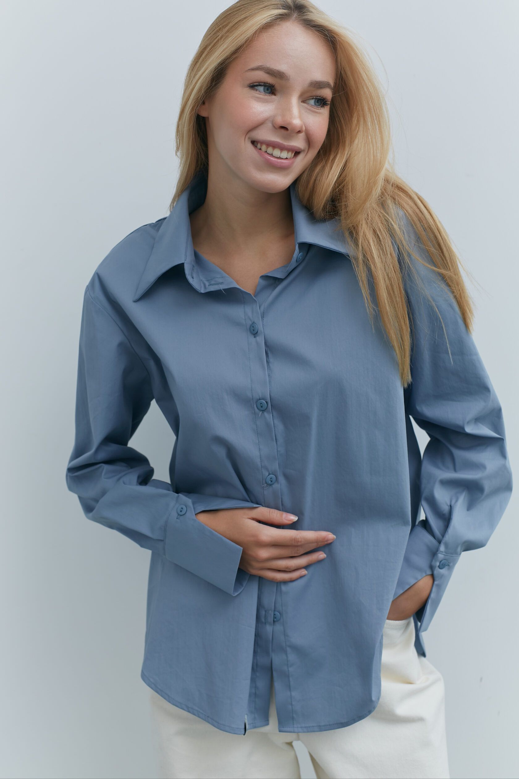 Рубашка хлопок пыльно-голубой S-L