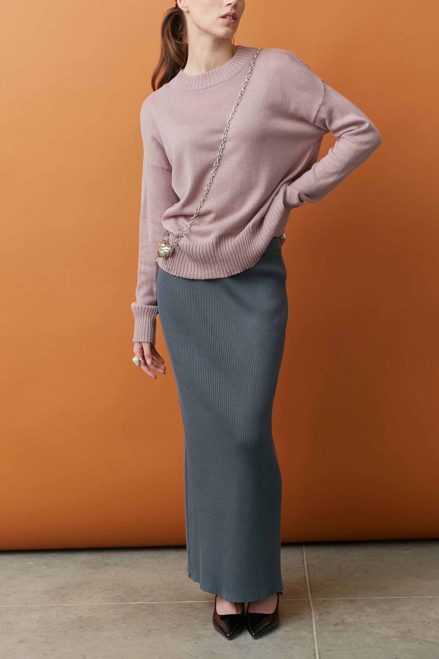 Юбка трикотажная графит миди one size