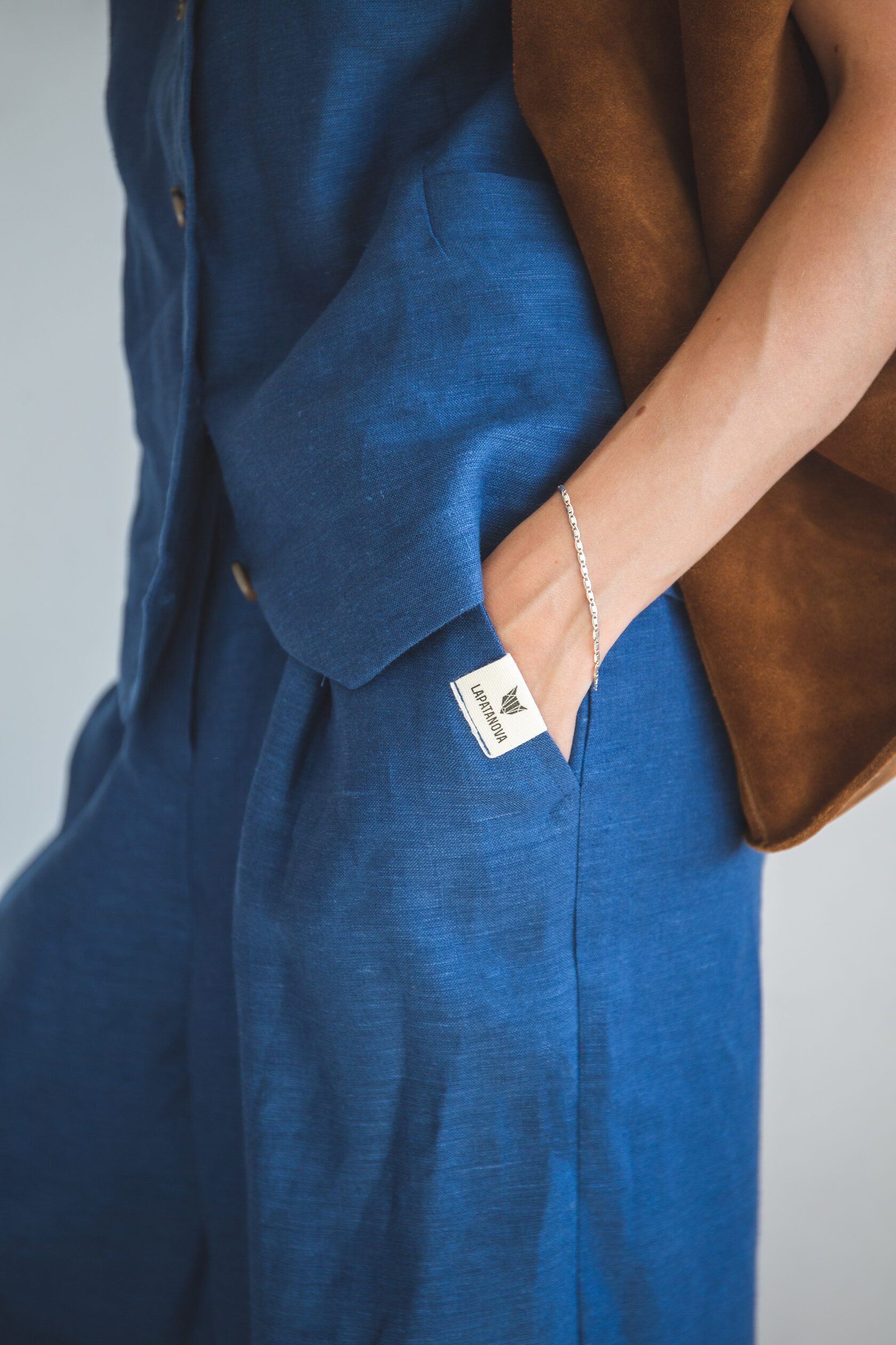 Брюки палаццо льняные синие S