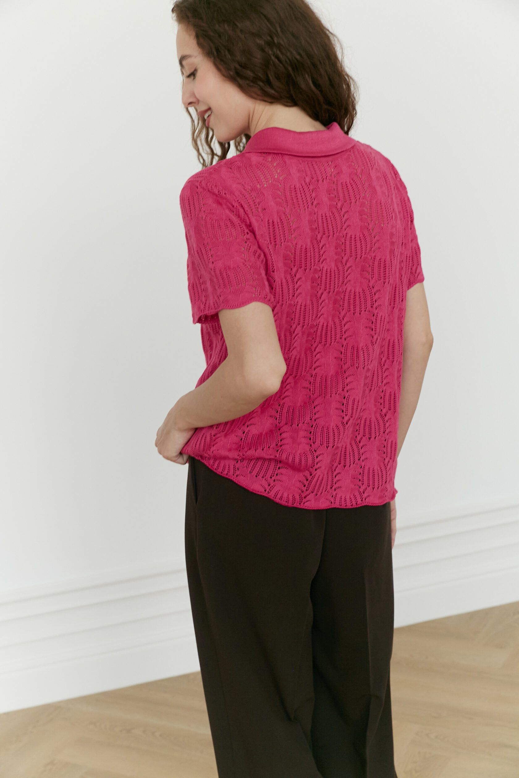 Поло трикотажное ажур Ананас яркая фуксия XS-S