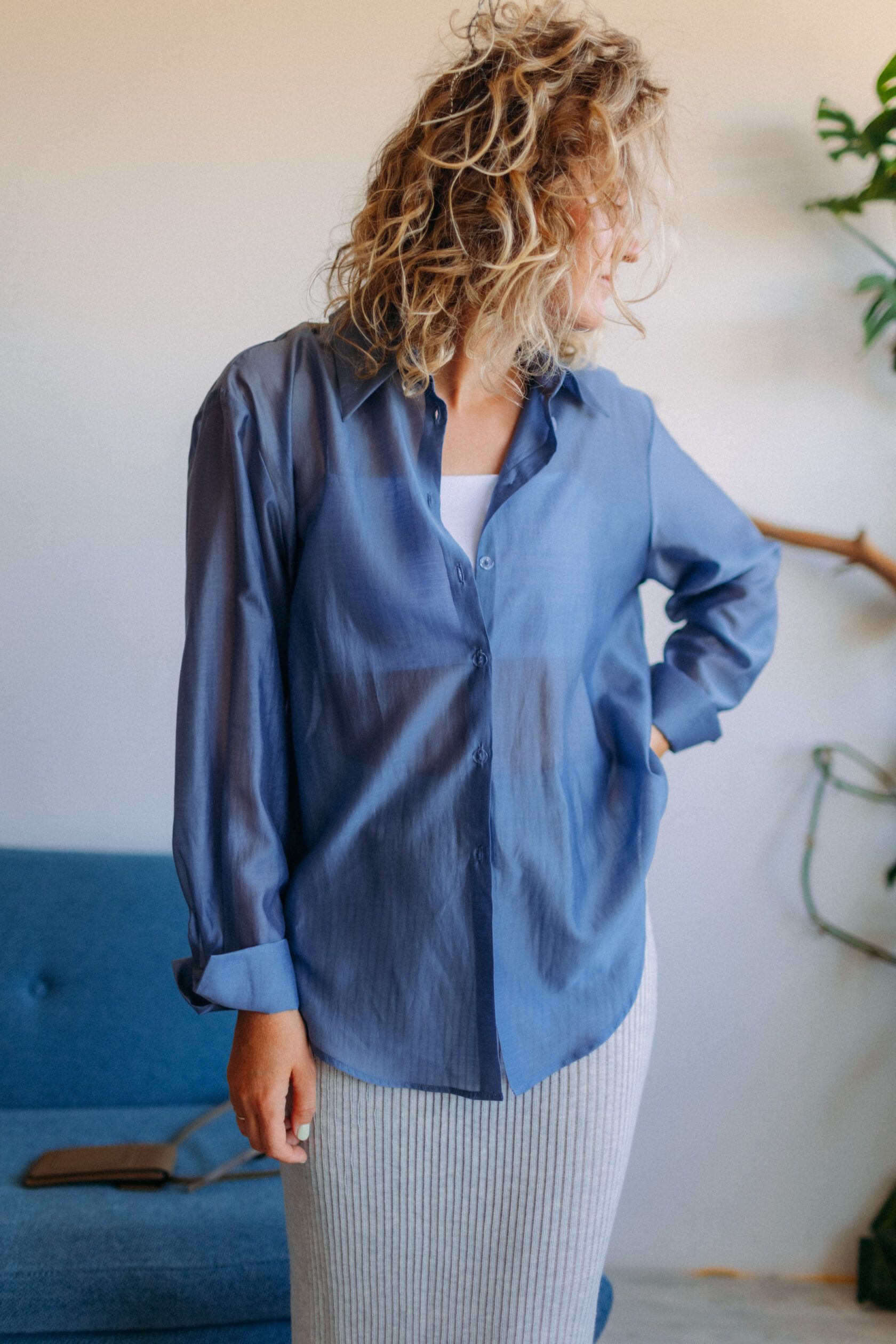 Рубашка женская из тенсела джинс one size