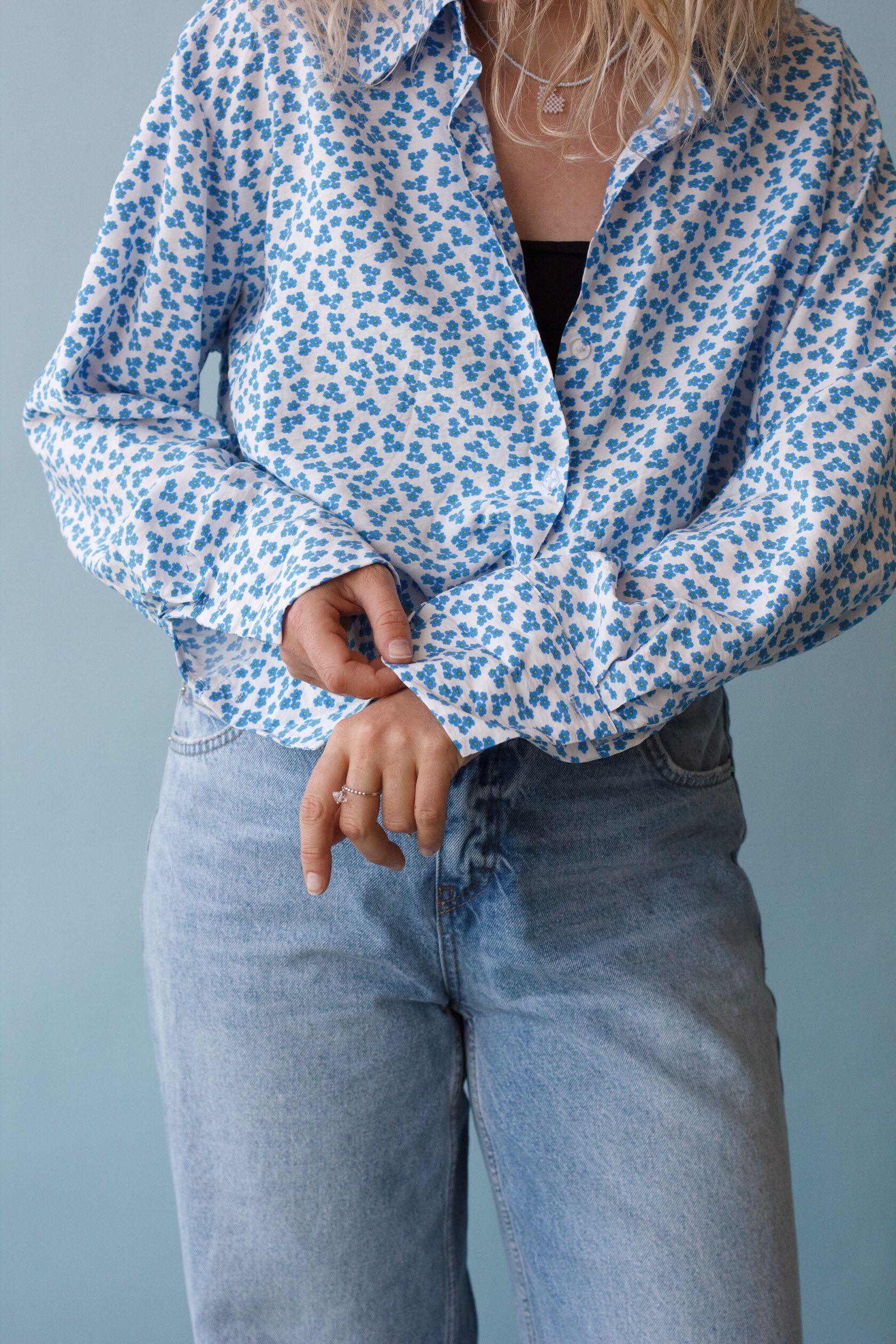 Рубашка женская вискоза незабудки one size