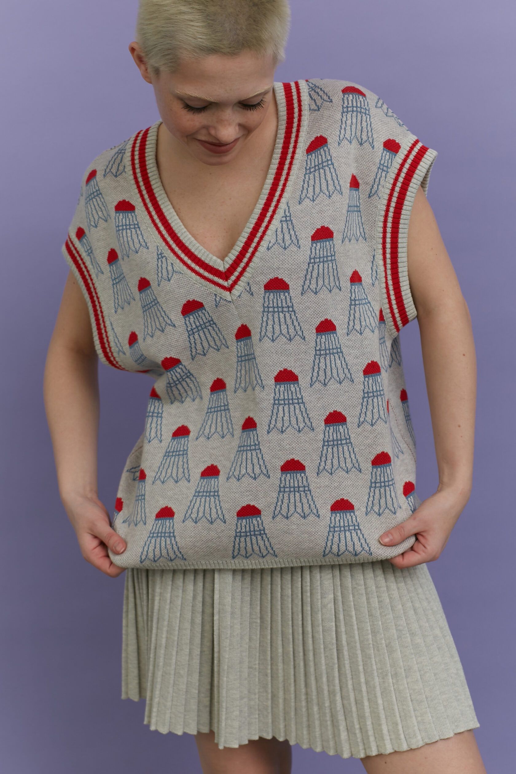 Жилет трикотажный Бадминтон жемчужно-серый oversize