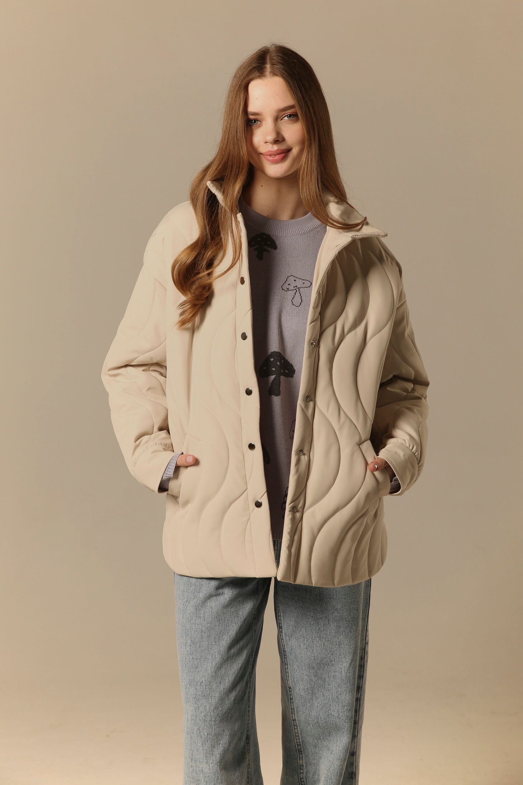 Куртка стеганая женская светлый беж L