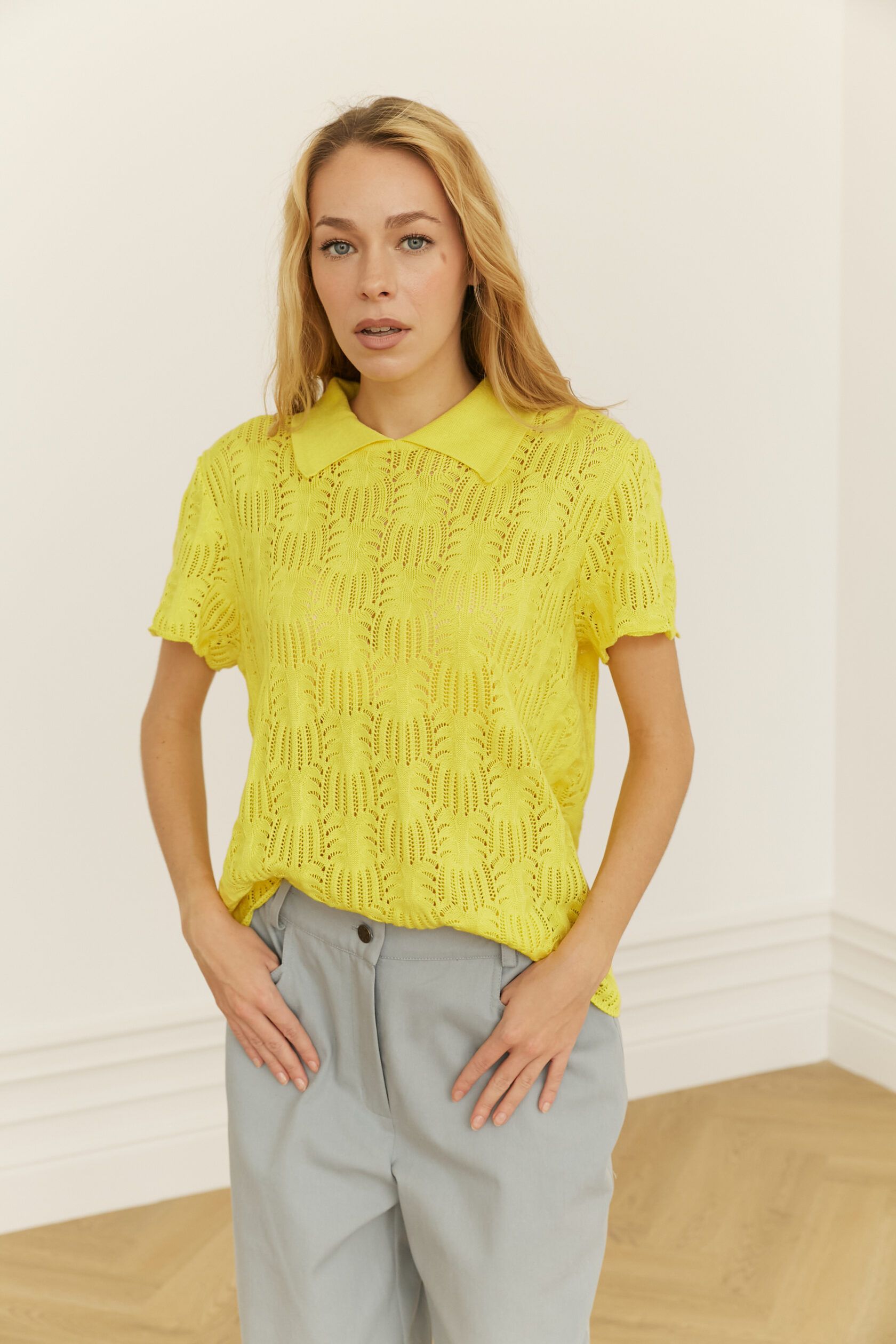 Поло трикотажное ажур Ананас желтый M-L