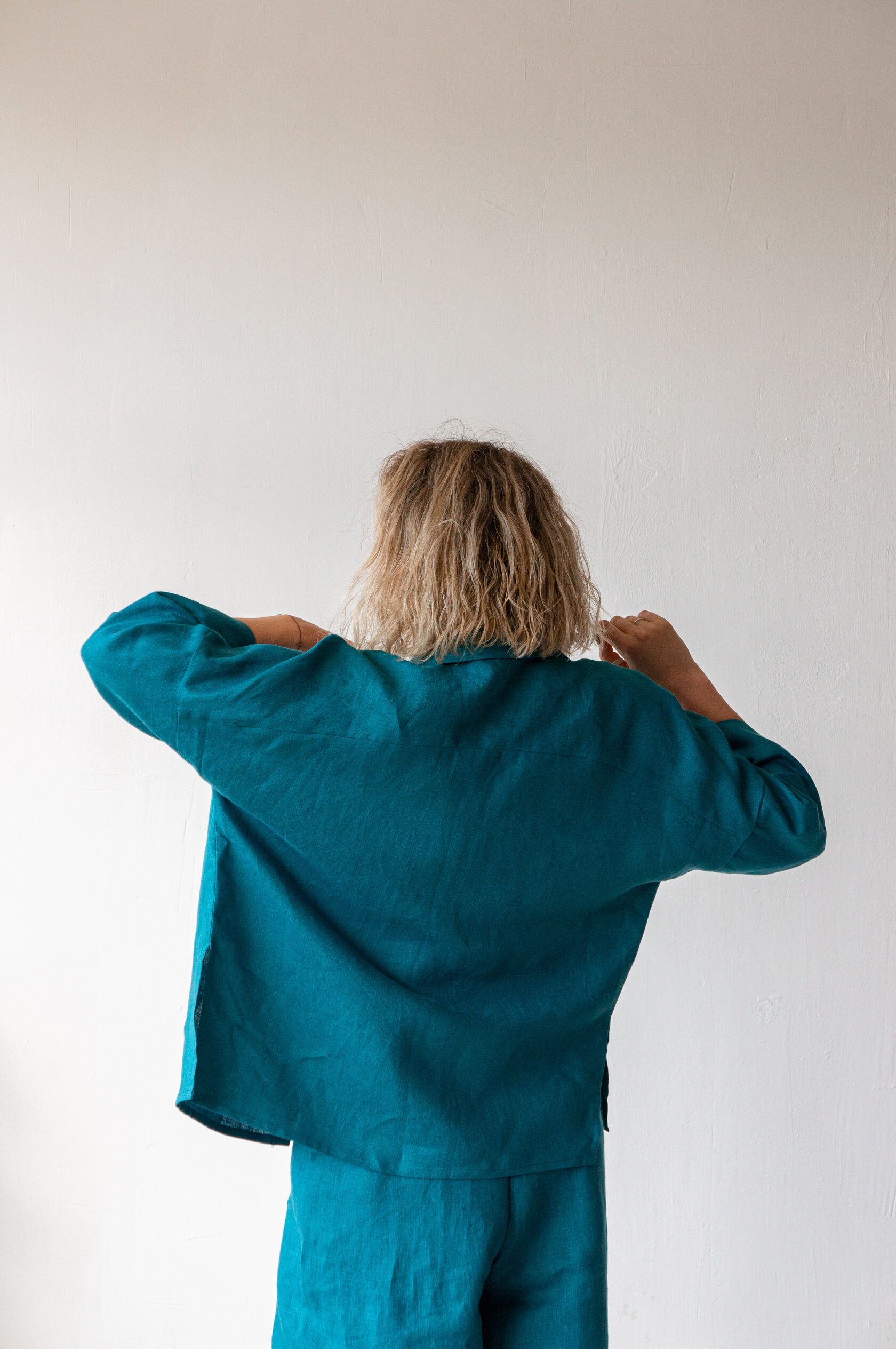 Рубашка льняная бирюза one size