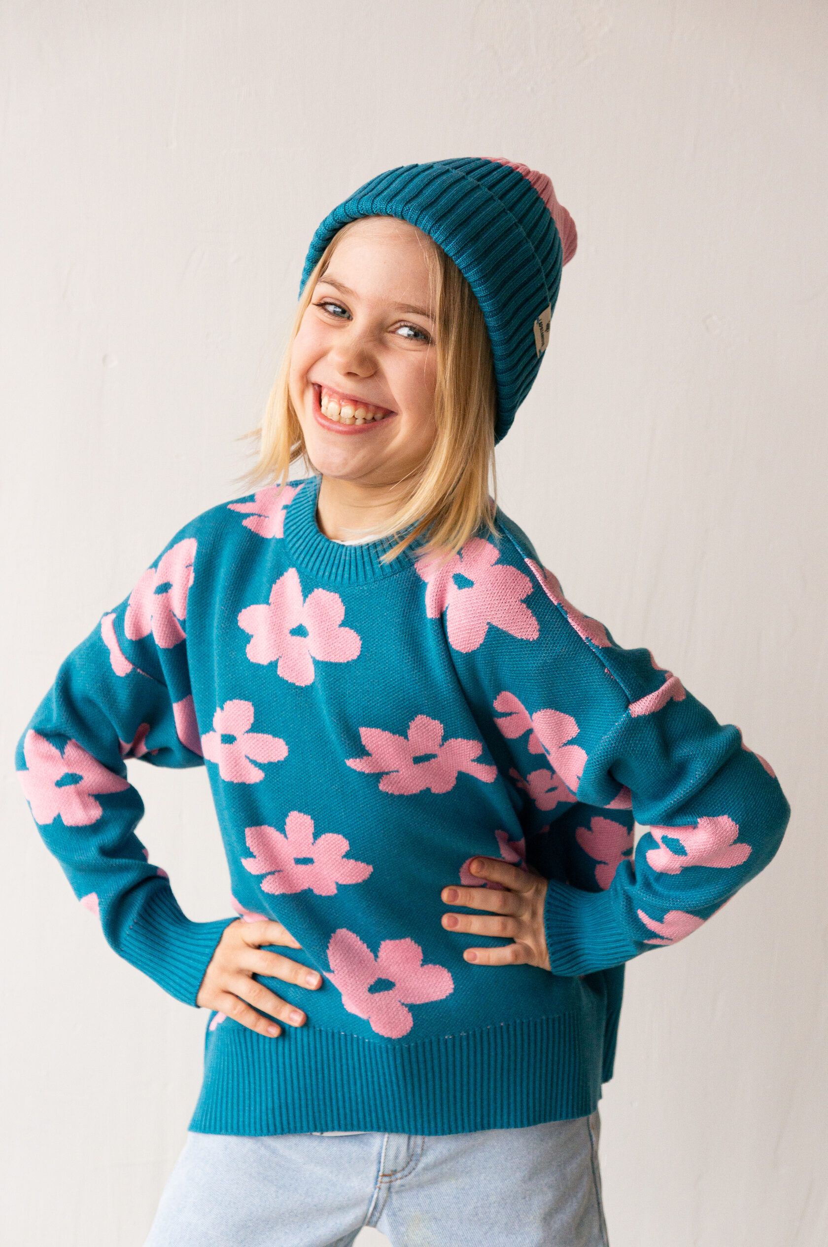 Джемпер детский Ромашки морская волна рост 140-150 см