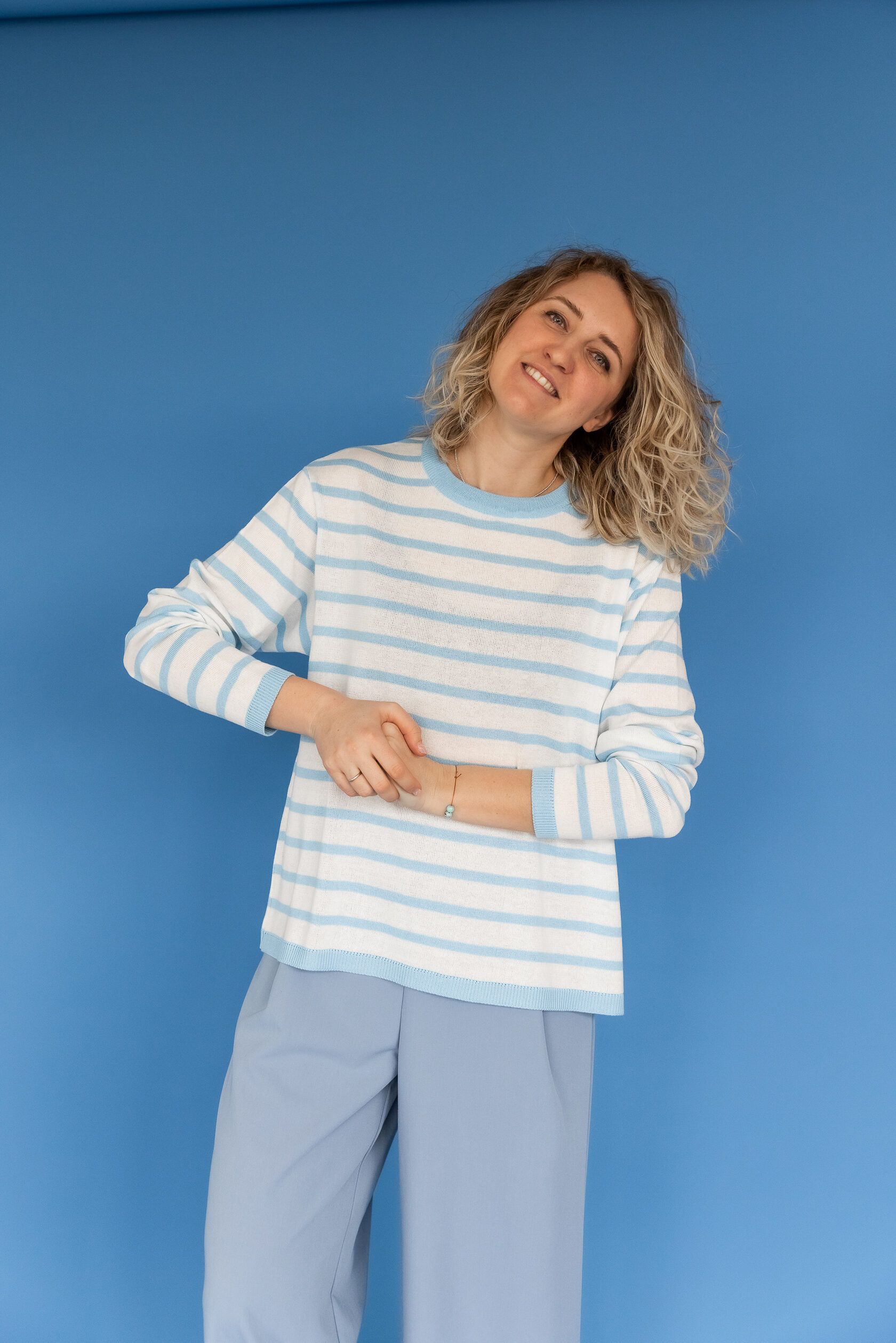 Тельняшка тонкая небесно-голубой L