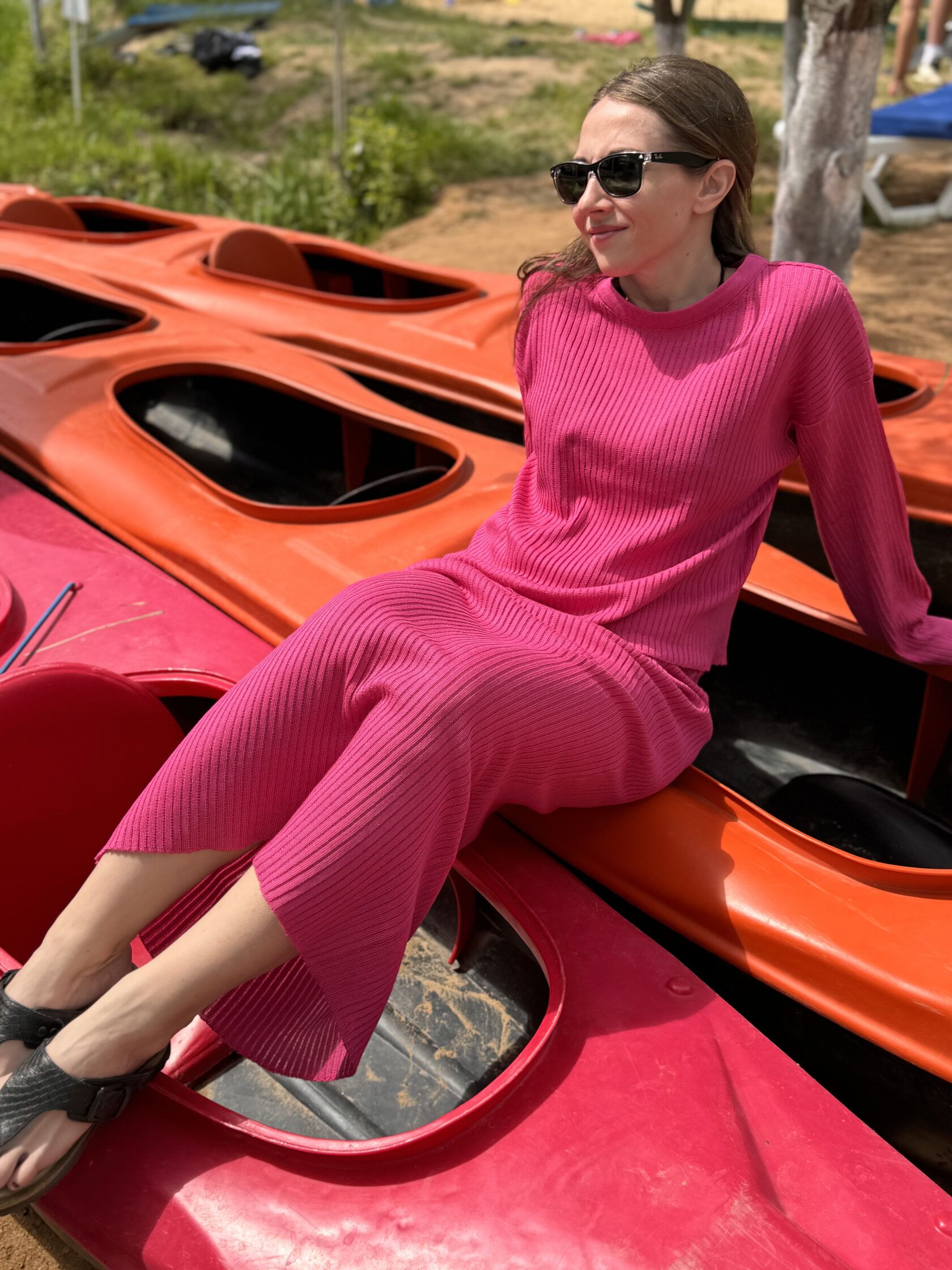 Юбка трикотажная в рубчик макси фуксия M-L