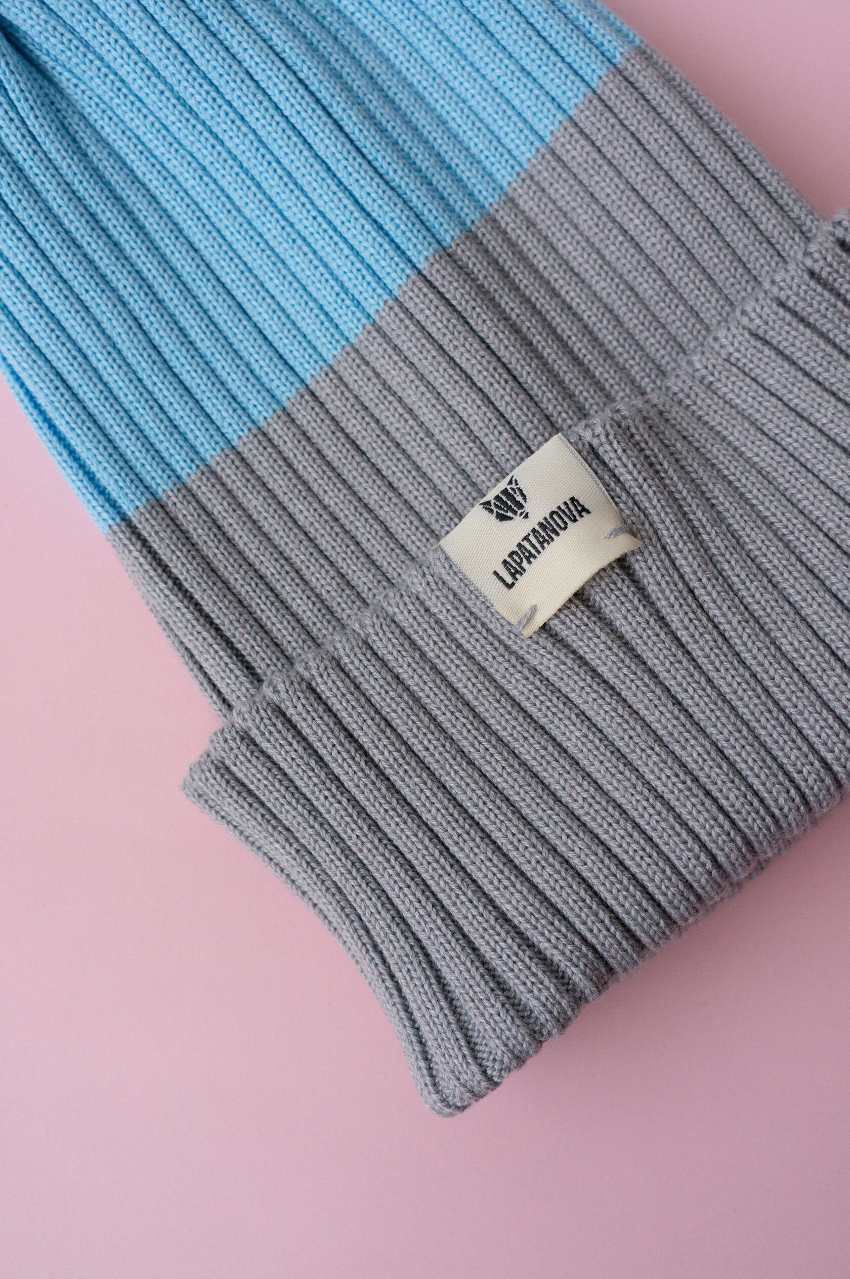 Шапка взрослая светло-серый с голубым S-L