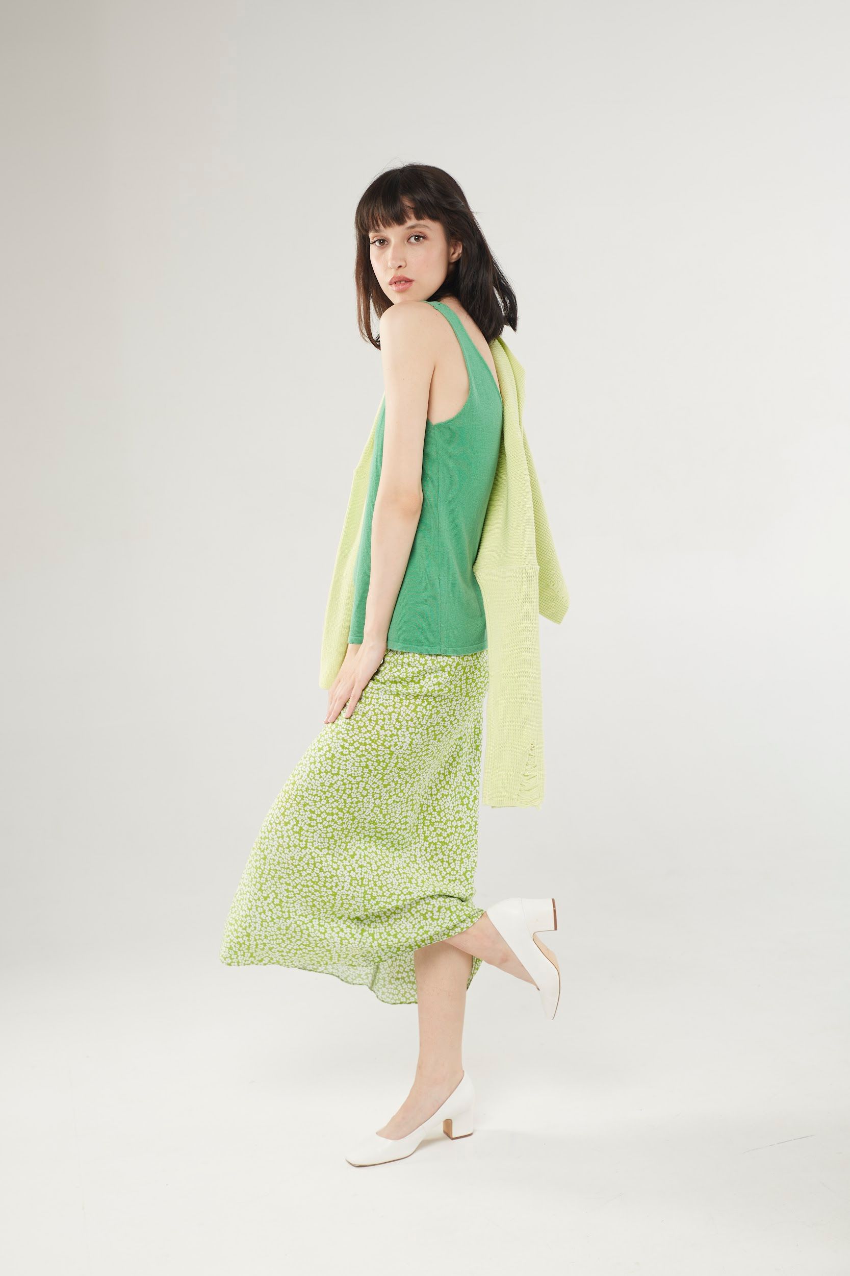 Юбка вискоза миди травяная S