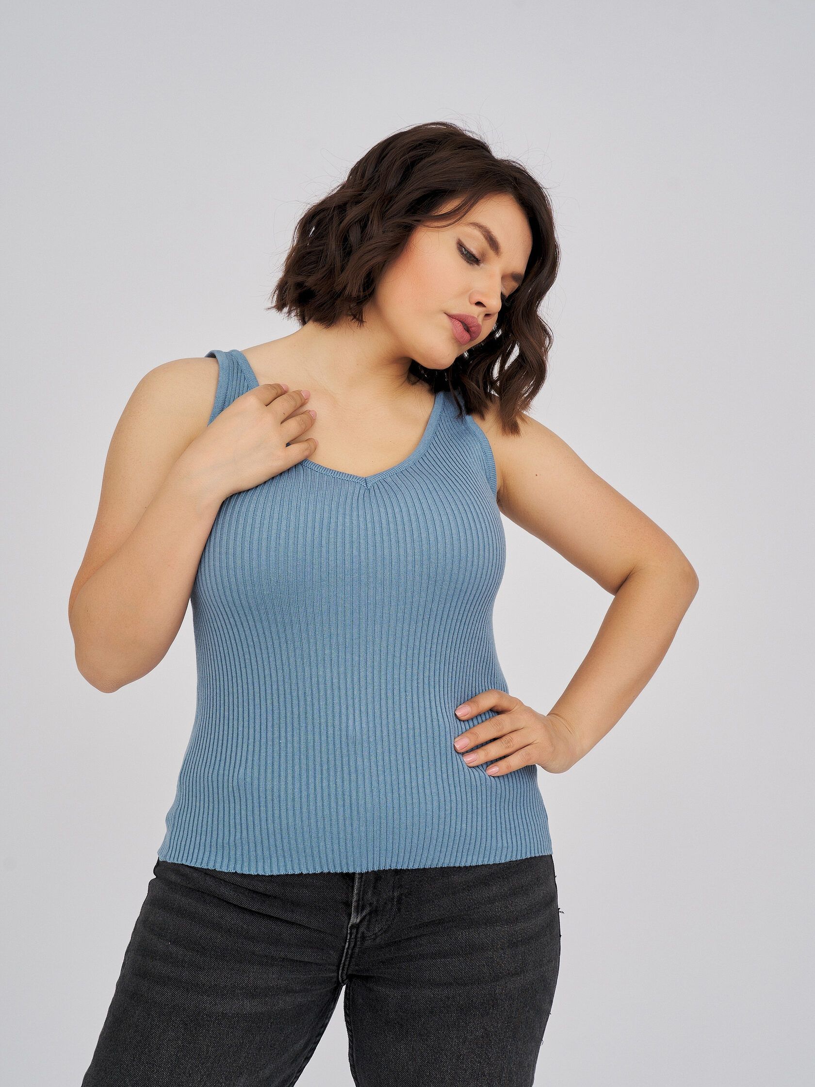 Топ в рубчик голубой L