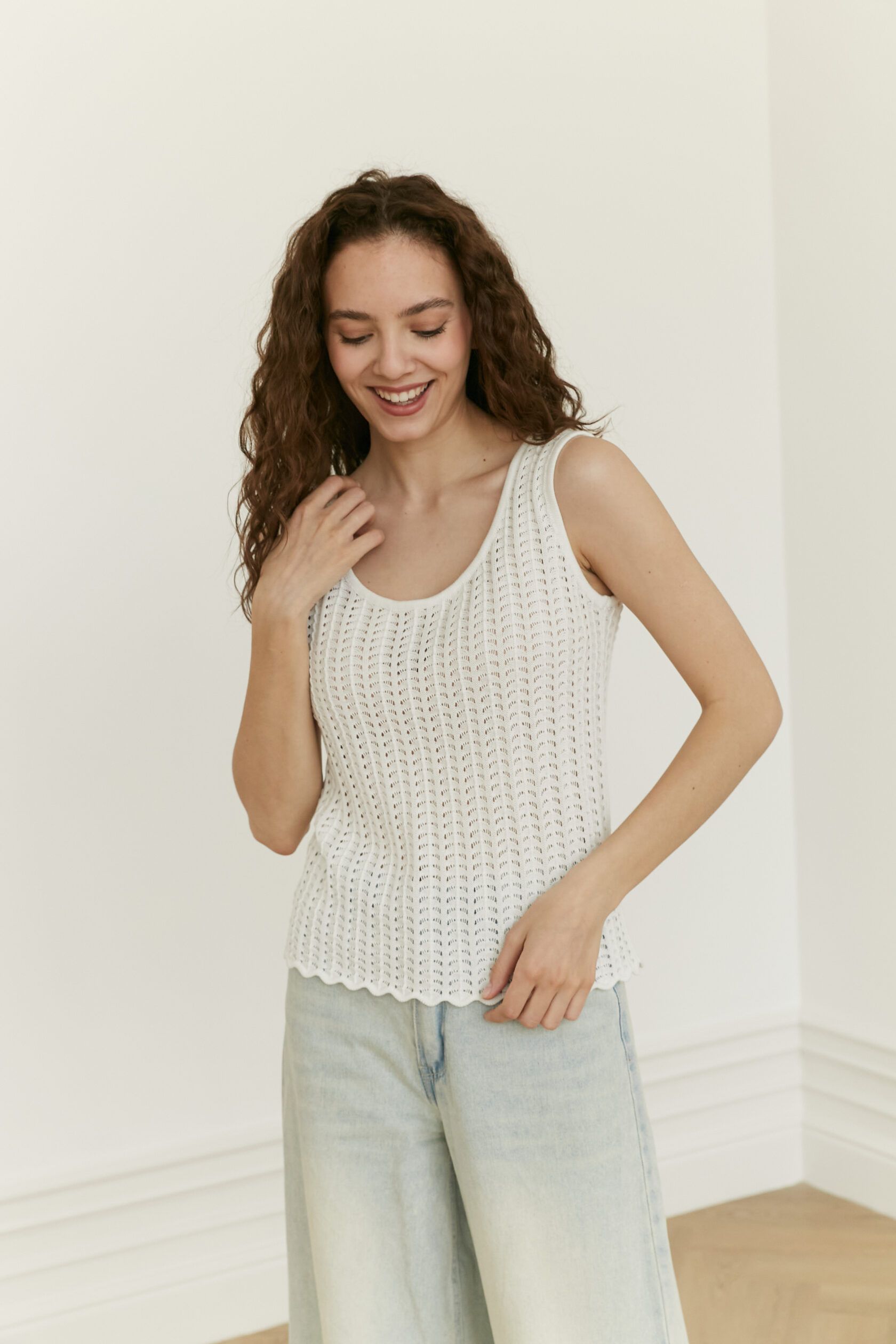 Топ трикотажный ажур Волна молочный S-M