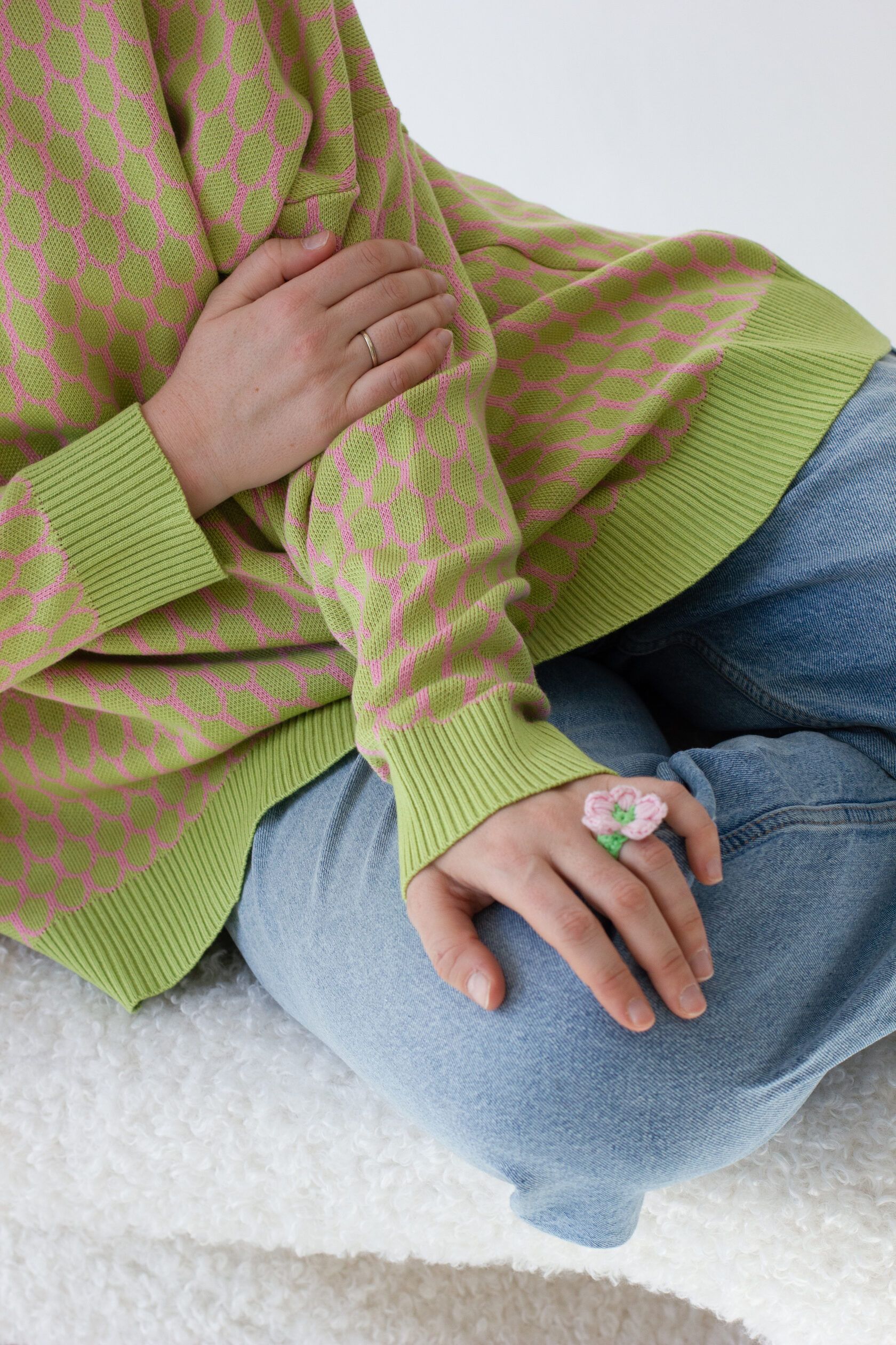 Джемпер Листочки двусторонний оверсайз лайм oversize