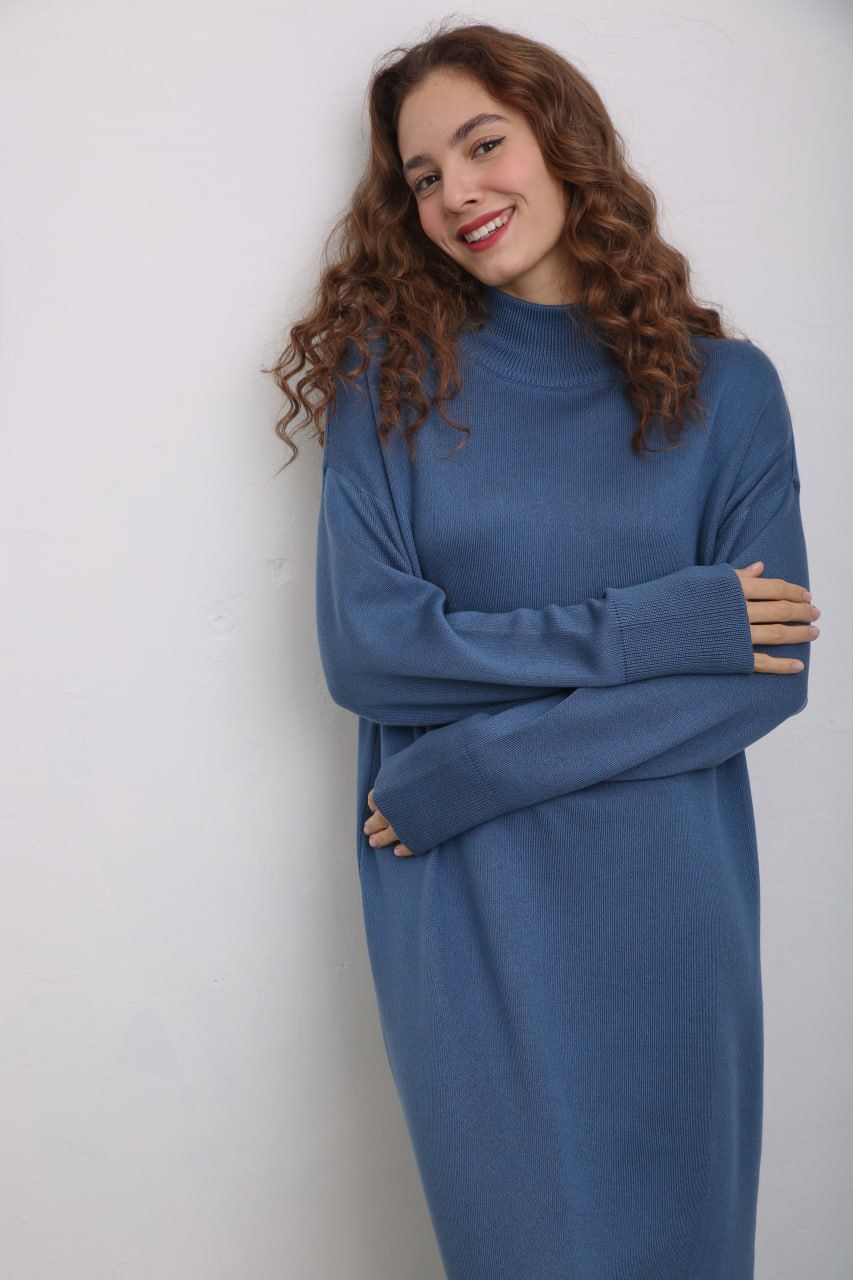 Платье интерлок макси джинс S-M