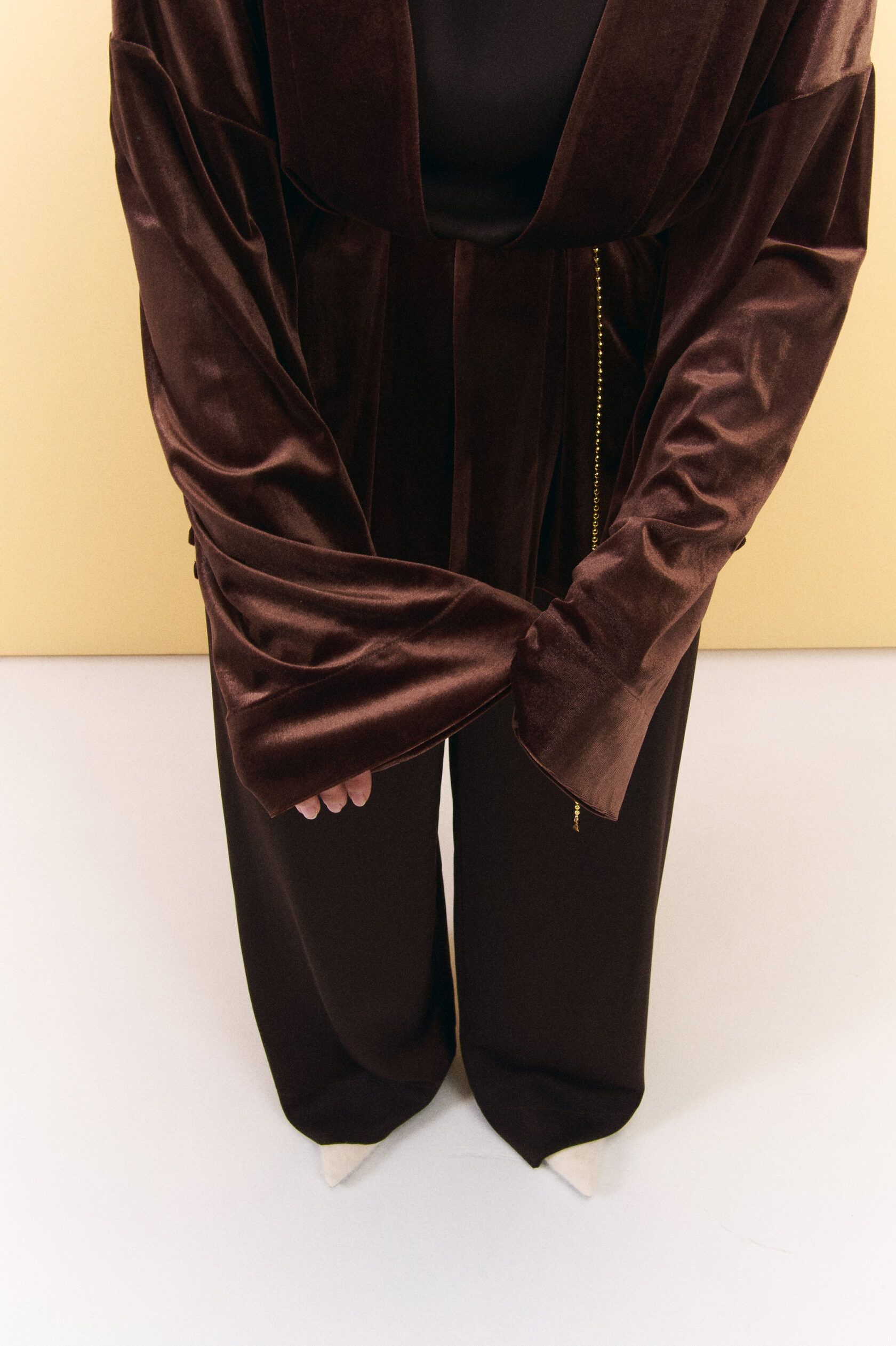 Жакет с поясом велюр шоколад one size