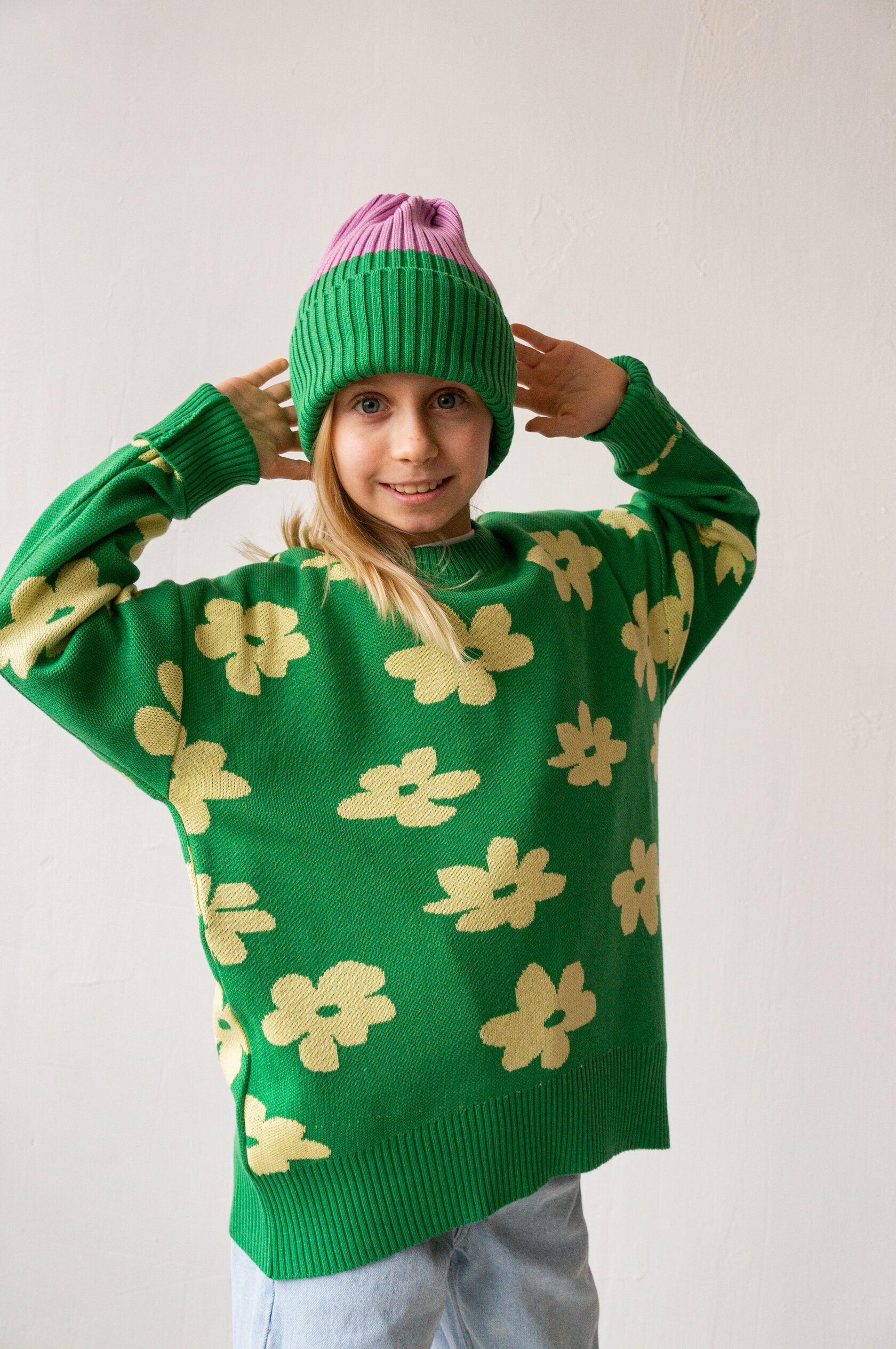 Джемпер детский Ромашки зеленый рост 130-140 см