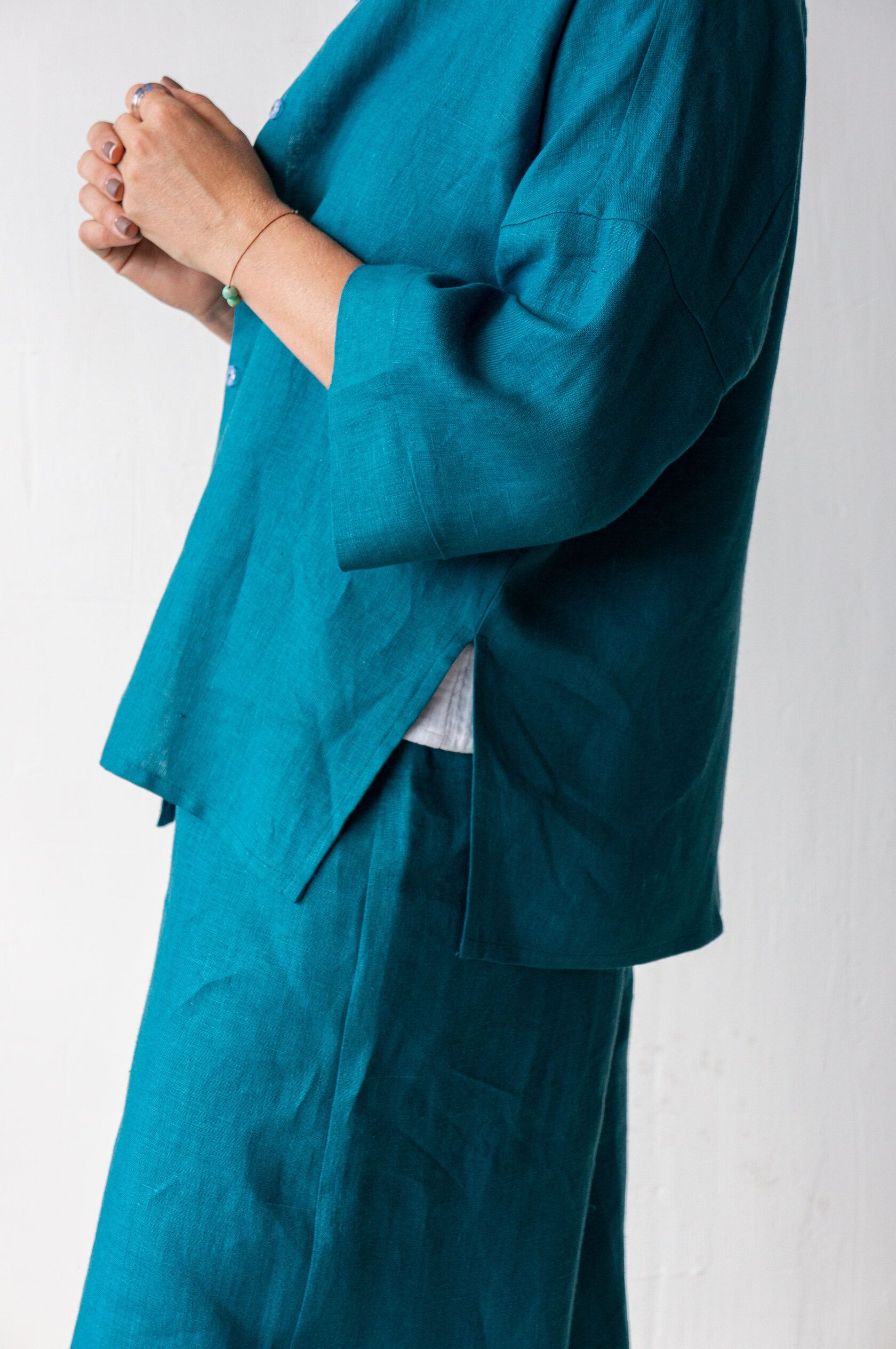 Рубашка льняная бирюза one size