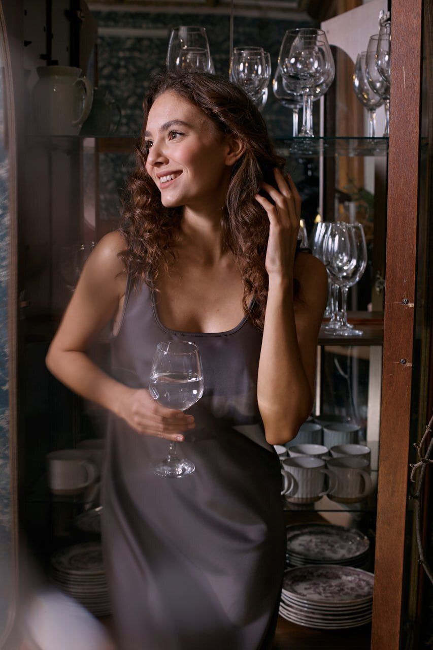 Платье Ариэль макси искусственный шелк серебро L