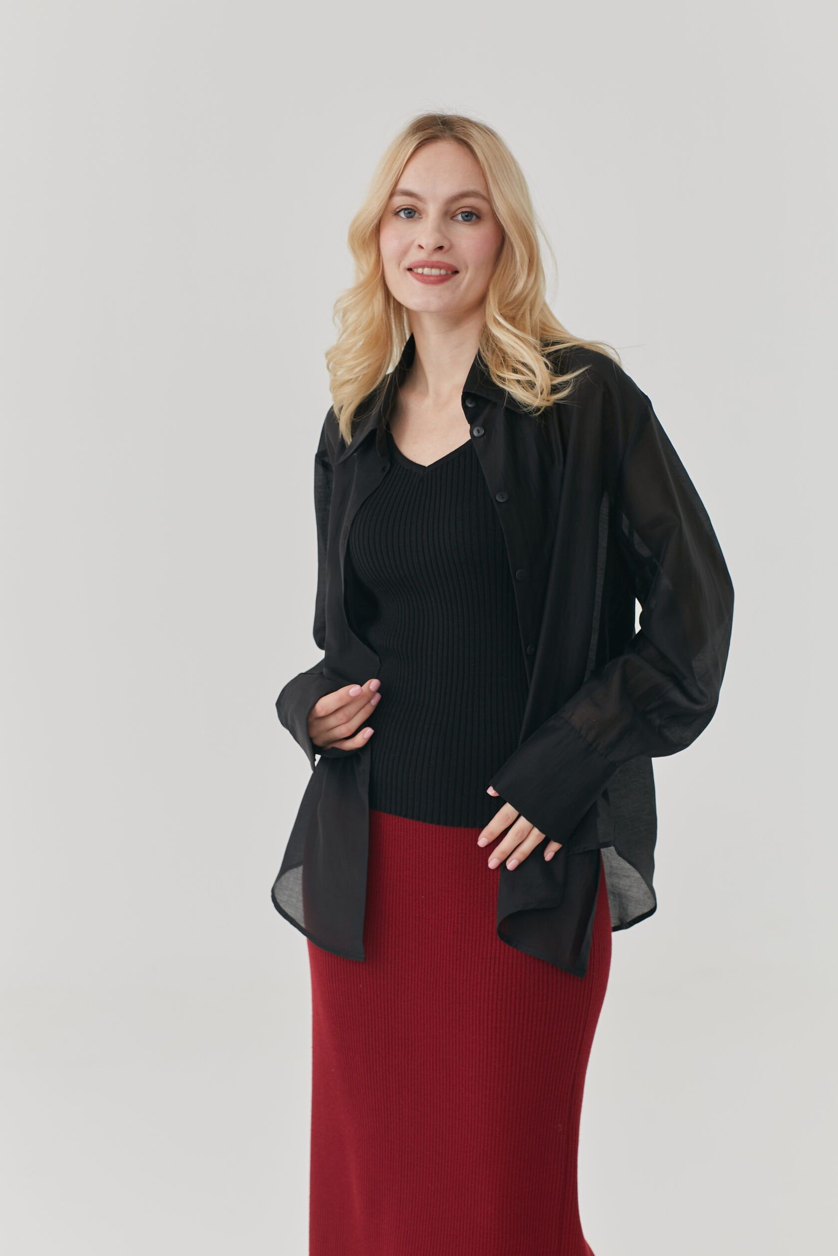 Топ в рубчик V-вырез черный S