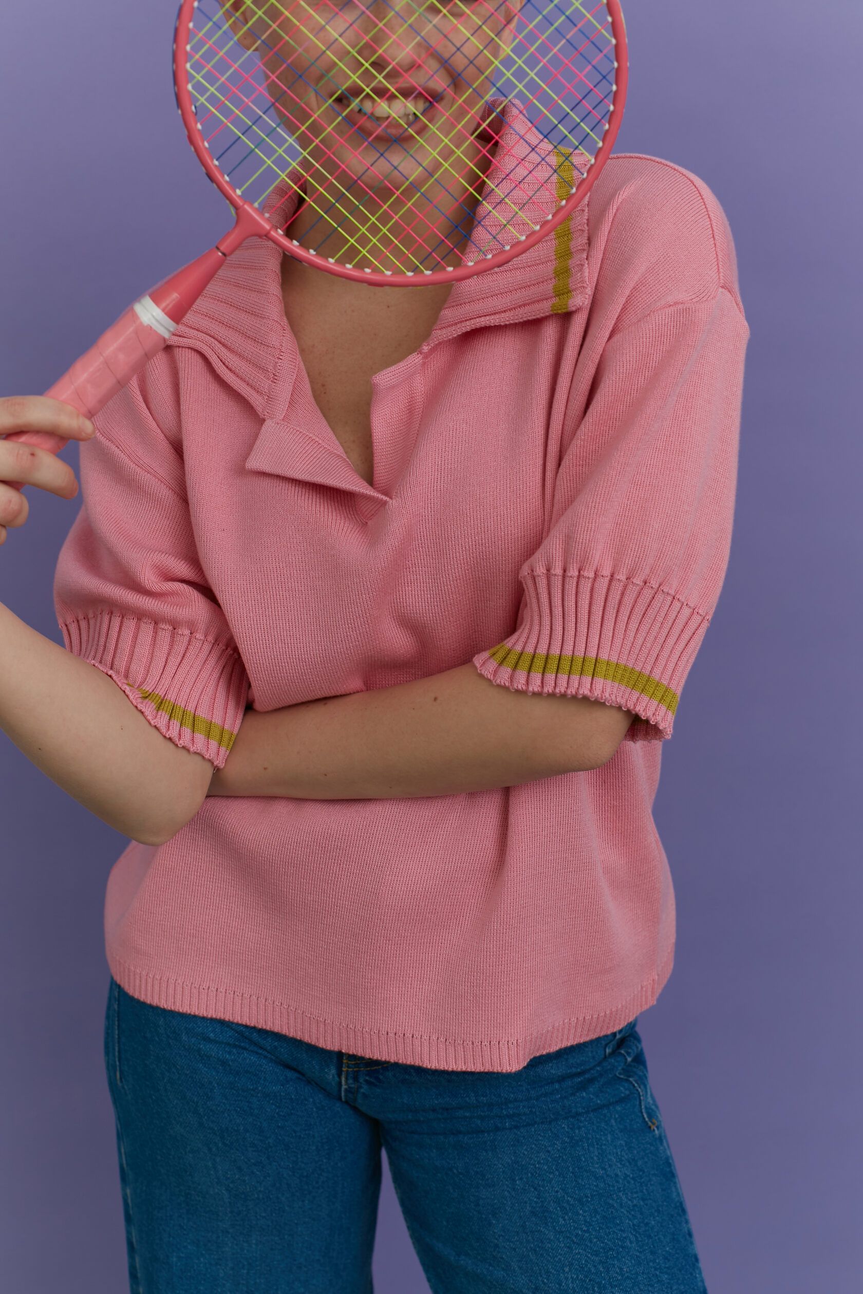 Поло трикотажное розовый с лаймом M-L